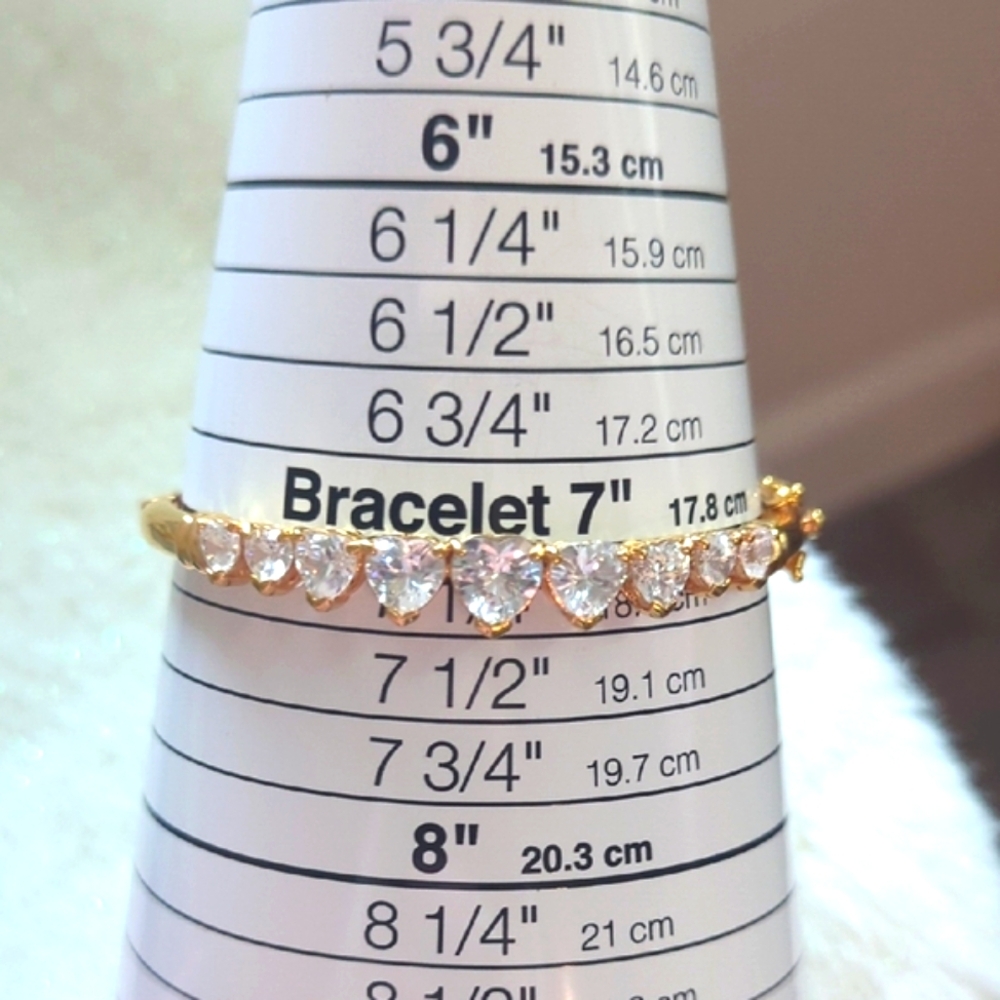 Vintage 1980s Gold Vermeil Sterling Silver Heart CZ Bangle Marked 925 Heirloom - Picture 10 of 13